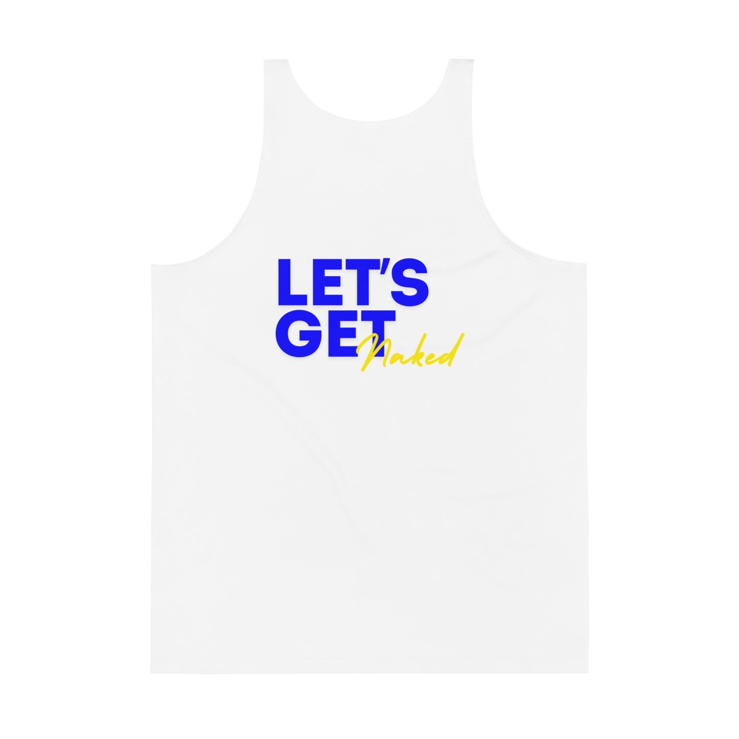 Premium Naturist Symbol Chest / Let's Get Naked Back Unisex Tank Top