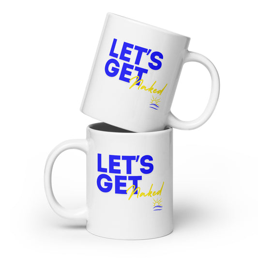 Let's Get Naked with Naturist Symbol White glossy mug